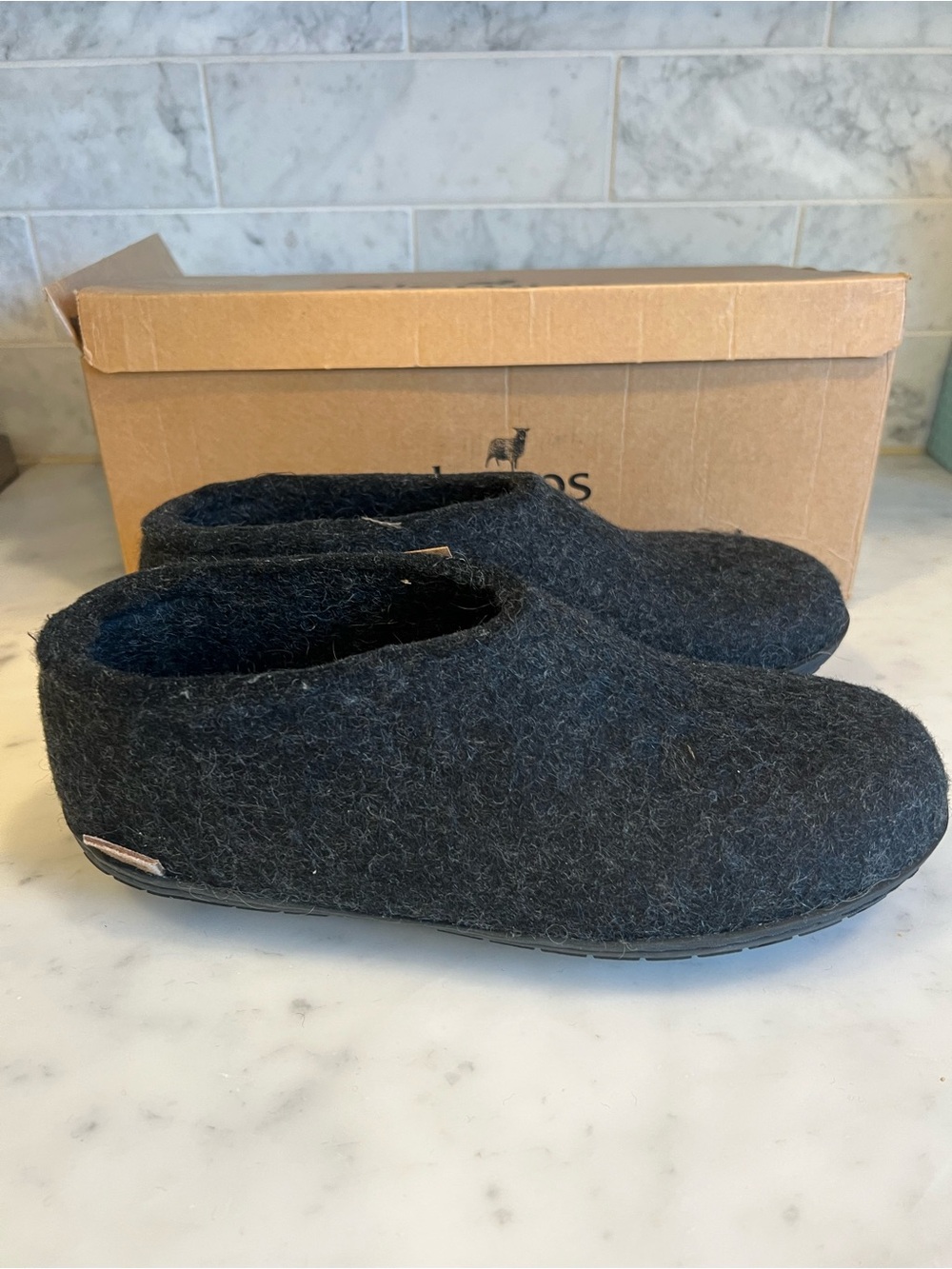 Glerups Wool Slipper With Rubber Sole Charcoal Grey Sz 39 NWIB